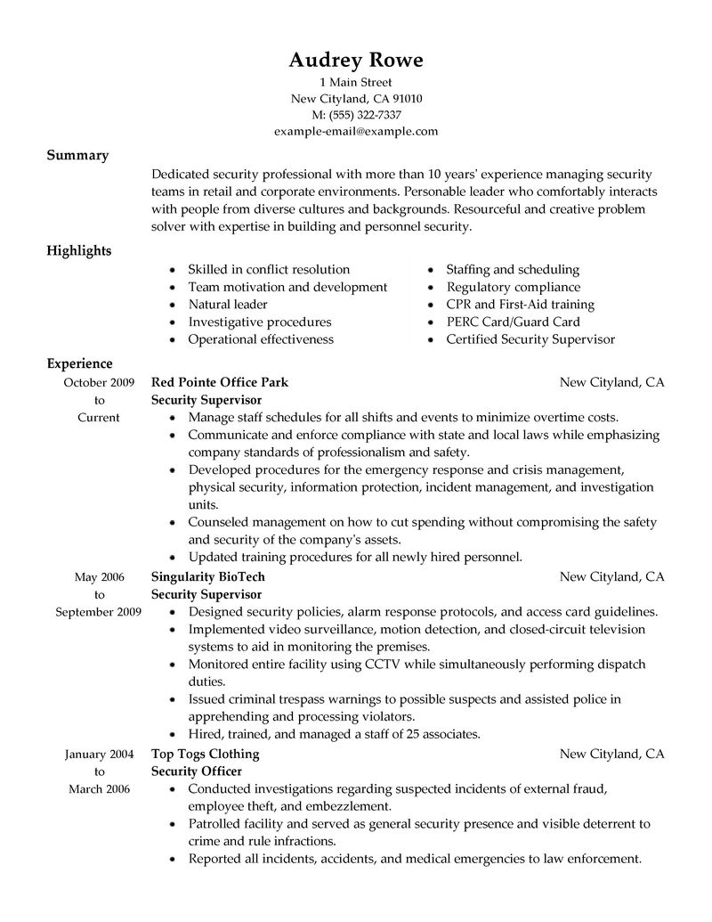 Supervisor skills resume