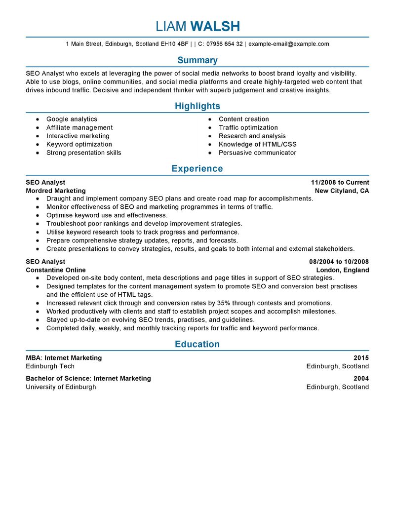 seo resumes