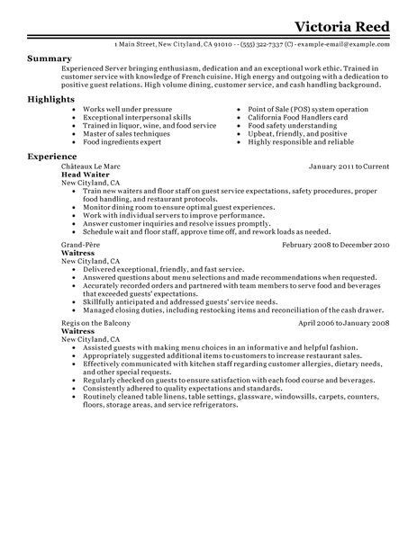 Resume examples for server