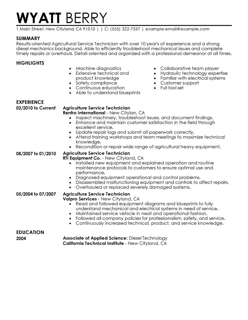 Best Service Technician Resume Example  LiveCareer