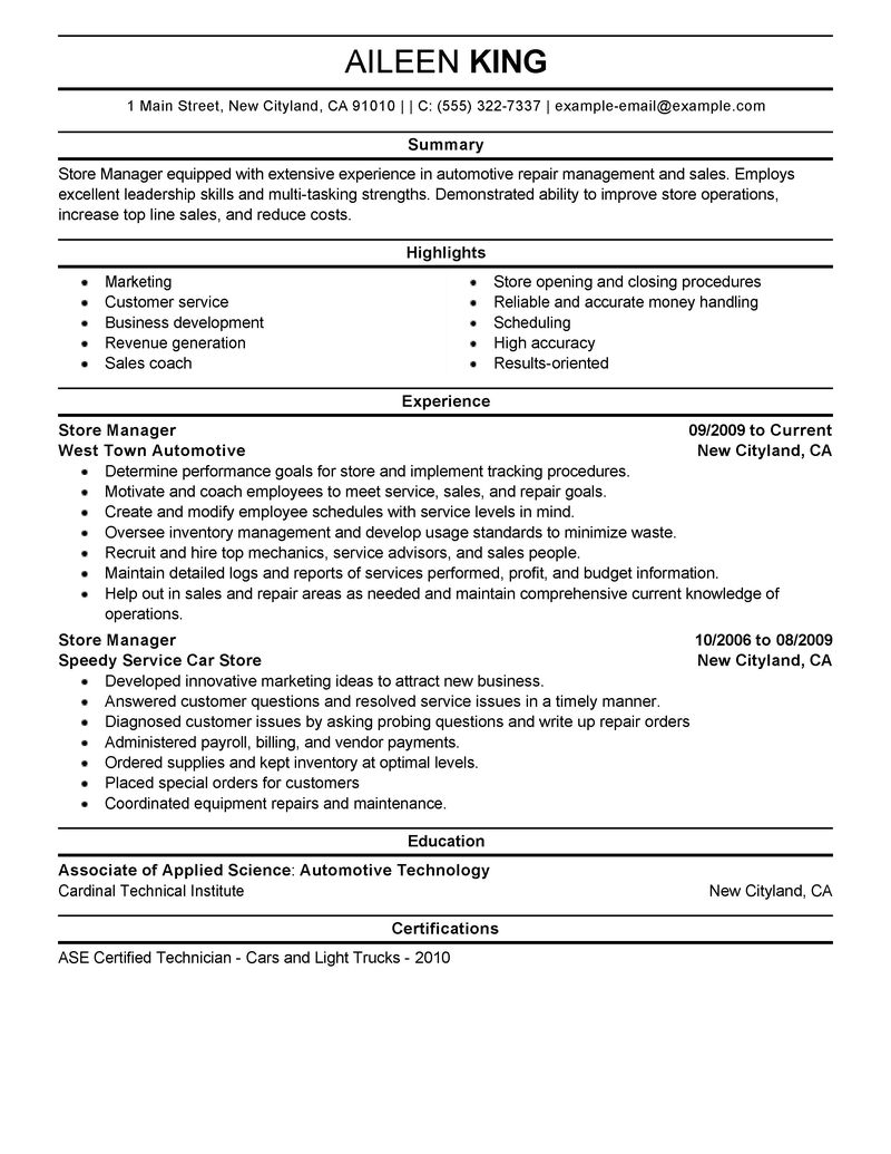 Resume for a diesel mechanic