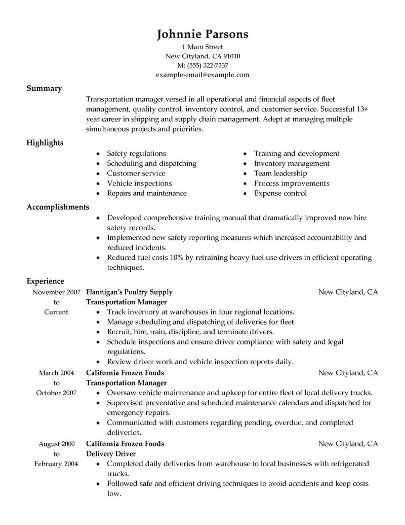 shipping manager resumes