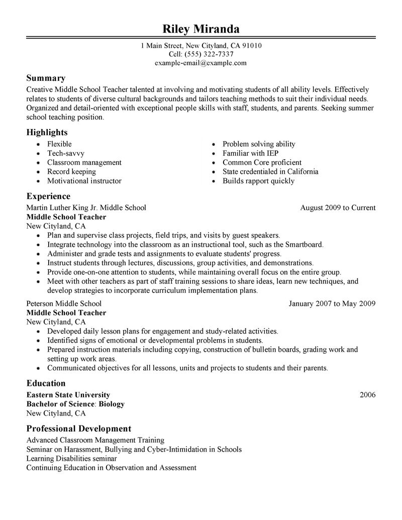 Career switcher teacher resume