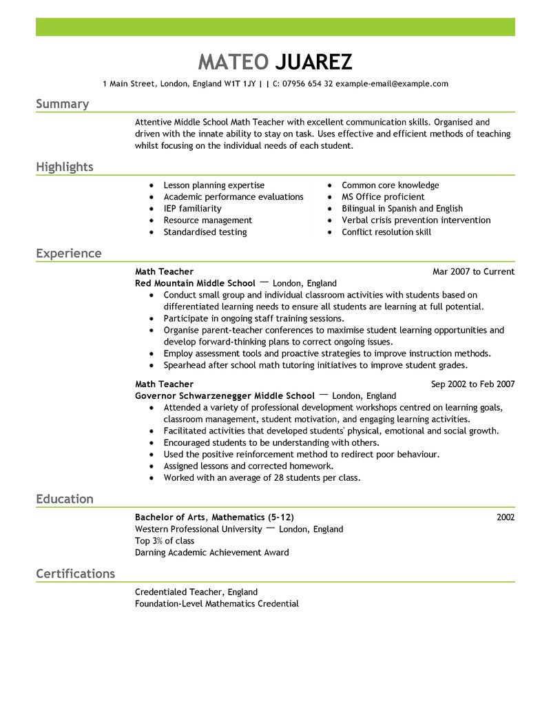 Good qualifications for teacher resume