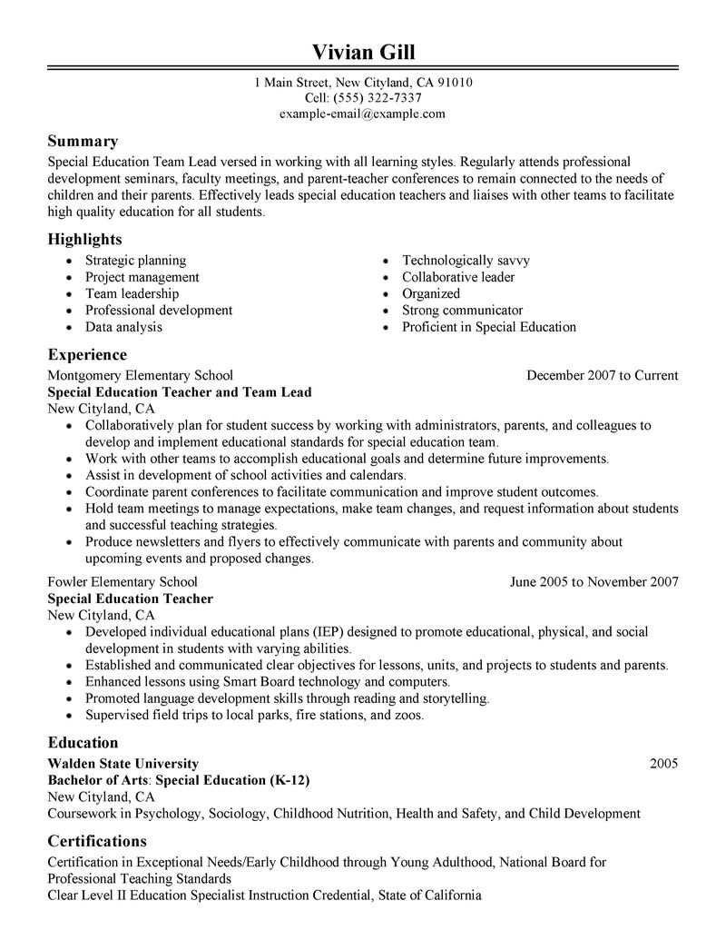 Sample resume team lead