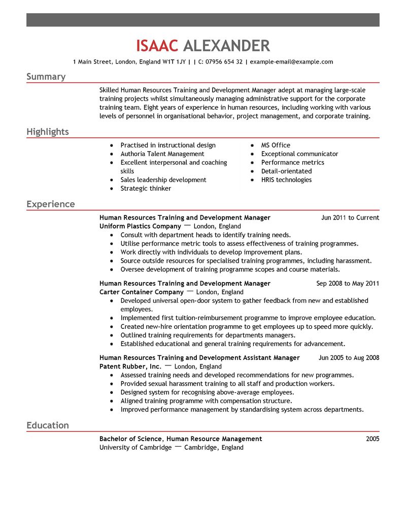 training and development resume examples