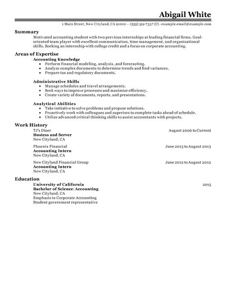 Resume templates accounting internship