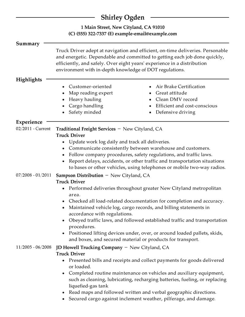 Log truck driver resume sample