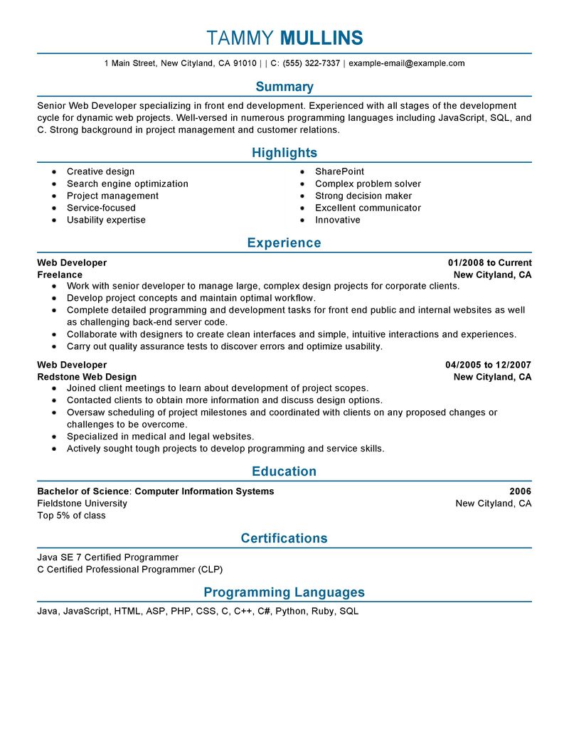 Resume Wordpress Developer Resume best web developer resume example livecareer create my resume