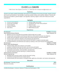 Sample of bookkeeping resume