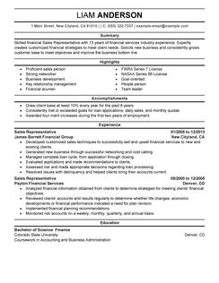 resume for sales representative position