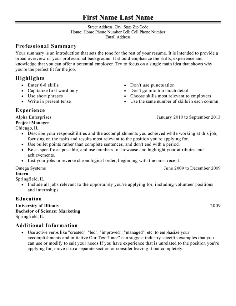 Free examples of a professional resume