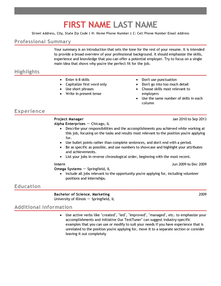 2009 resume template