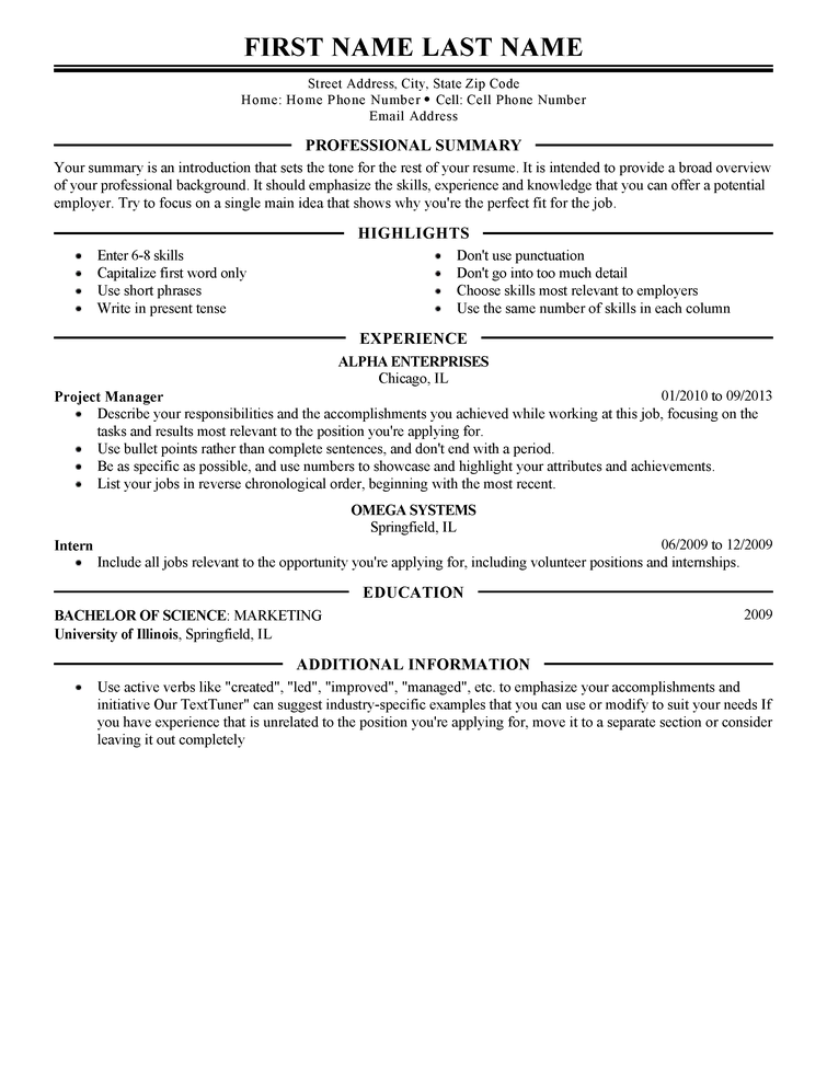 Applying for manager position resume