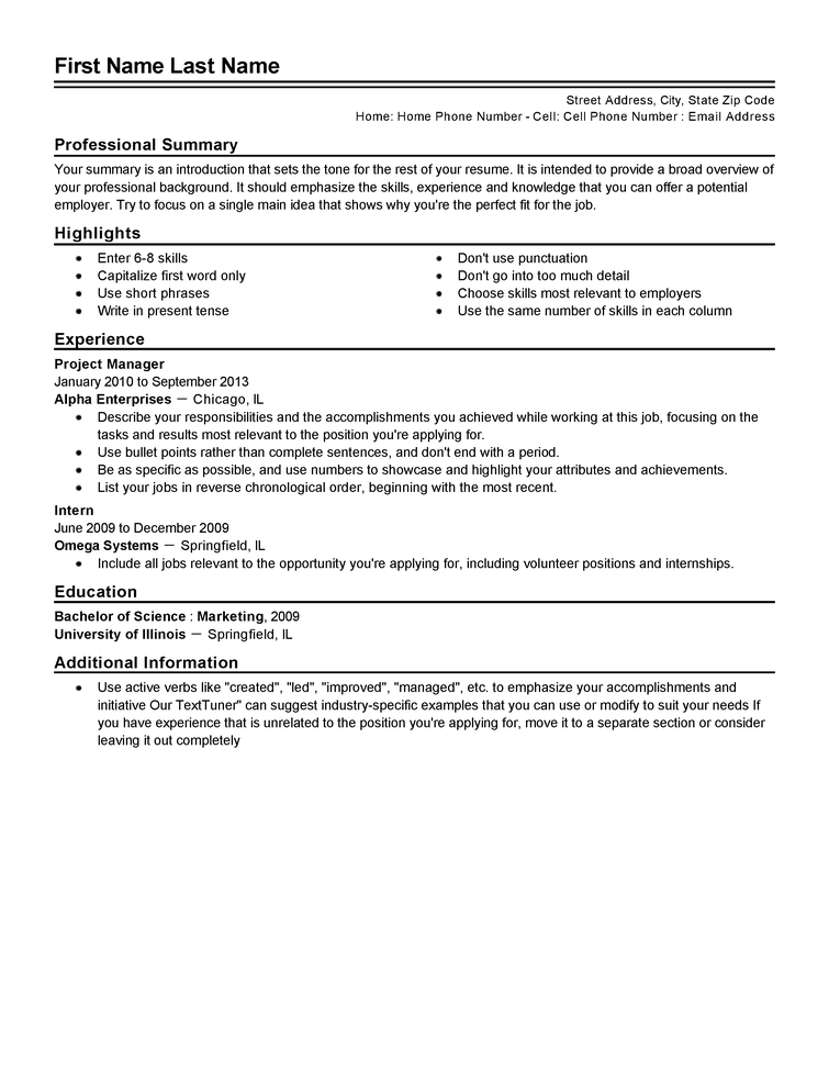 experience column in resume