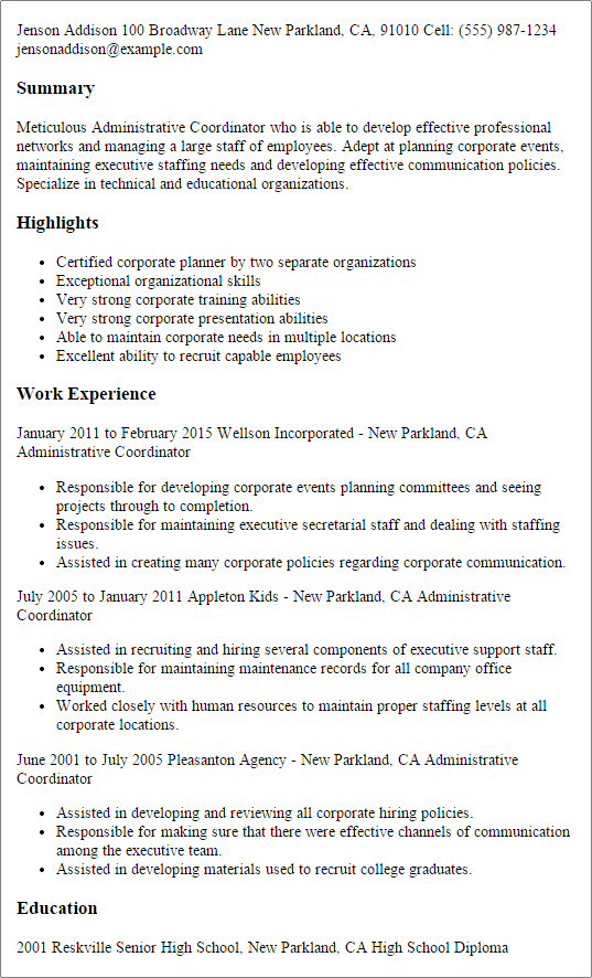 administrative resume examples
