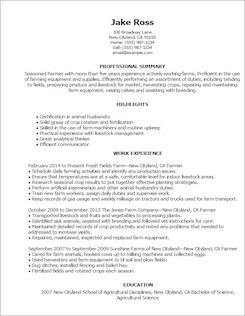 Resume Templates: Agriculture & Environment