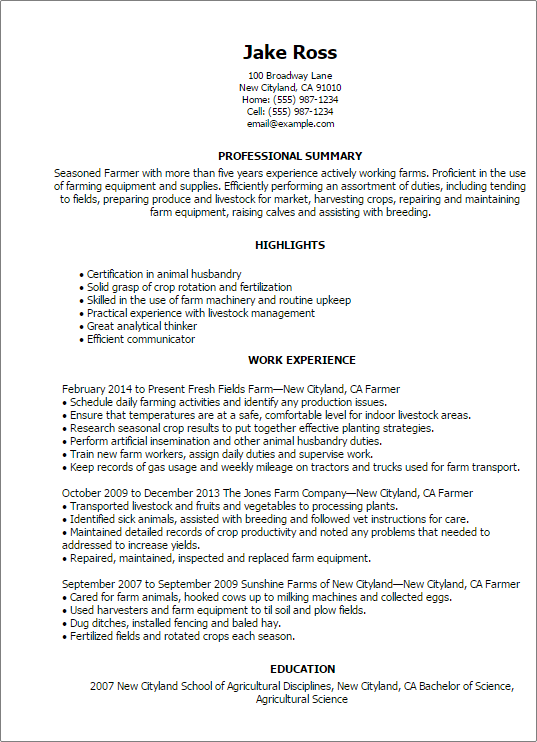 Agriculture & Environment Resume Templates to Impress Any Agriculture & Environment Resume Templates to Impress Any