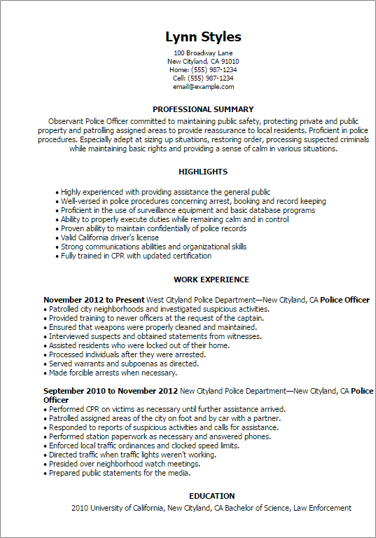 emergency services resume templates to impress any resume for police officer