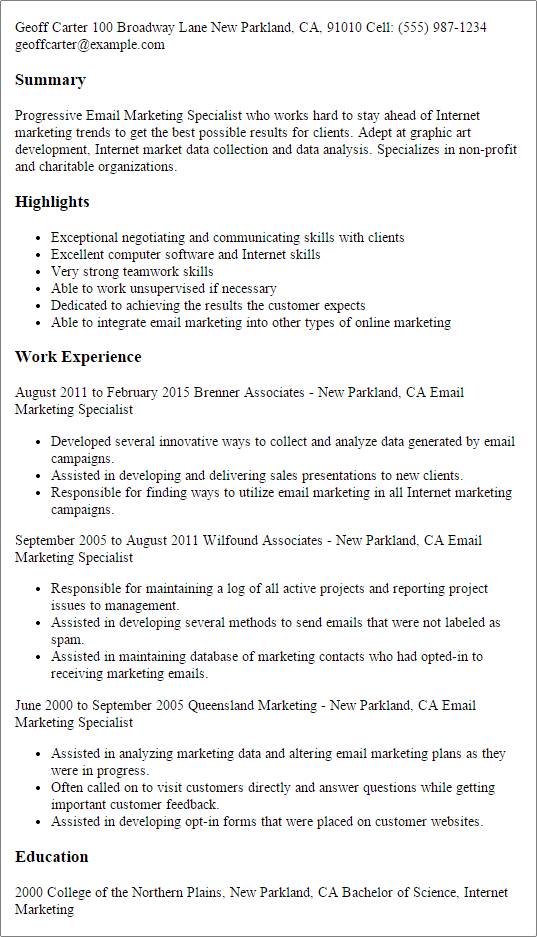 email marketing manager job description