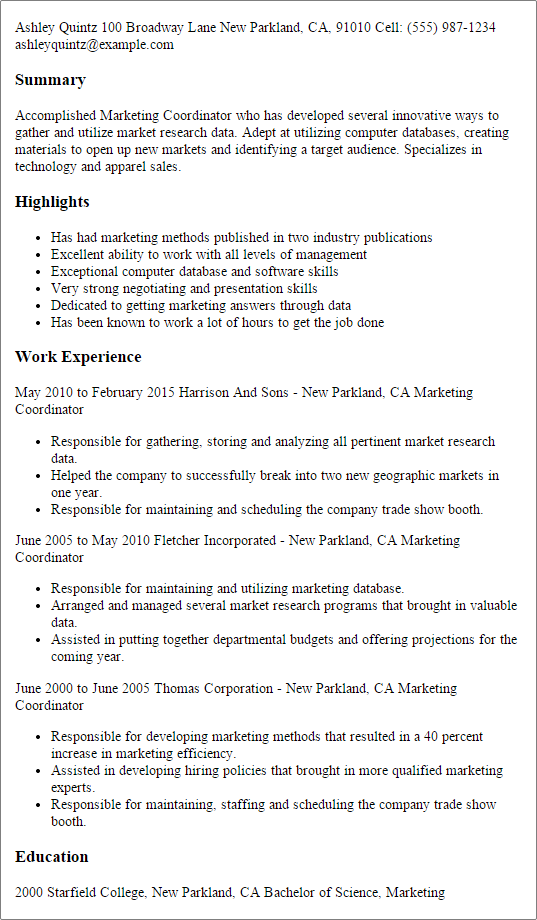 resume template marketing