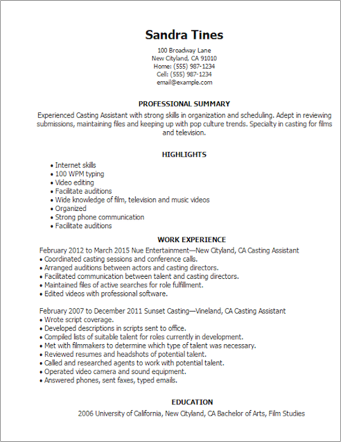 casting director cover letter