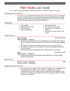 resume work experience sample