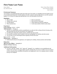 standard resume templates