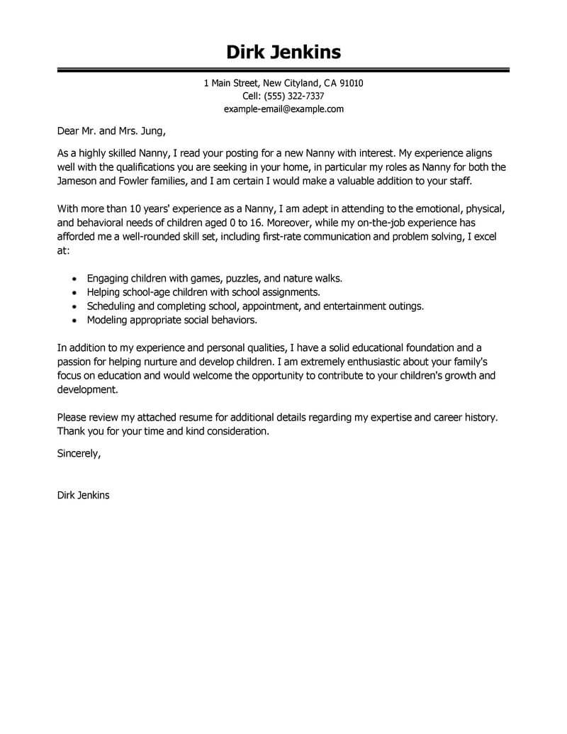 cover letter for a nanny position with no experience