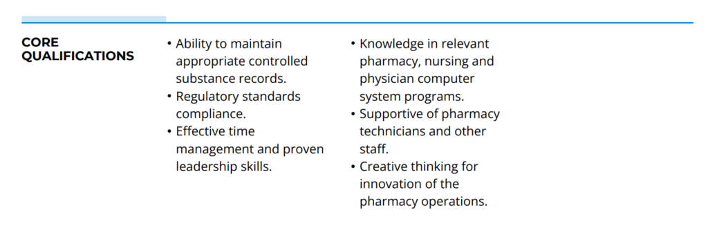 Core Qualifications Section Of CV