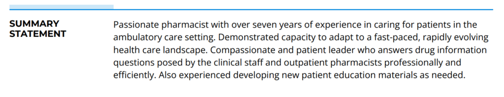 Summary Section Of CV