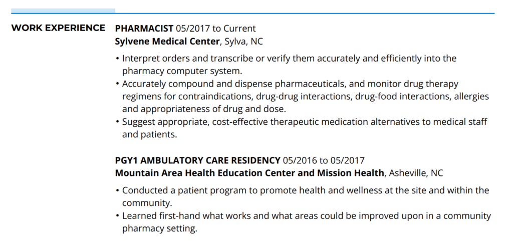 Work Experience Section Of CV