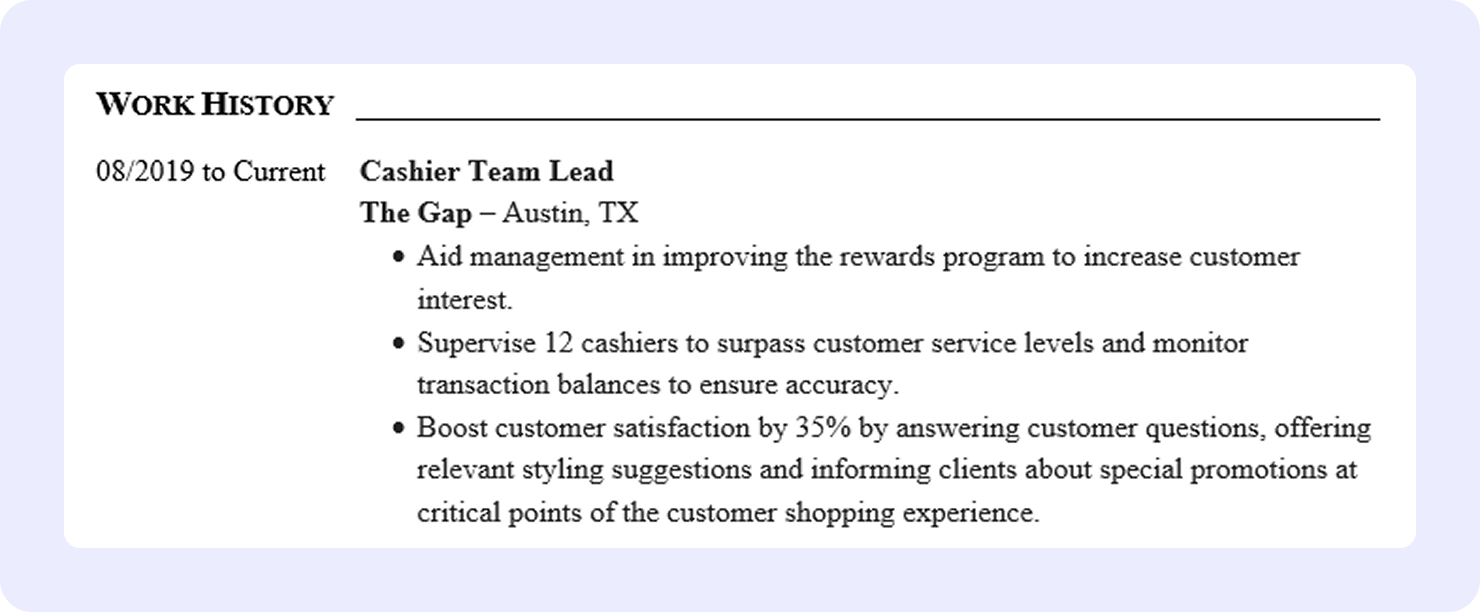 Work History Section Resume
