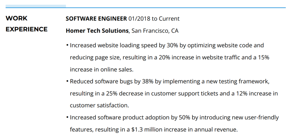 Quantifying Accomplishments Work Experience