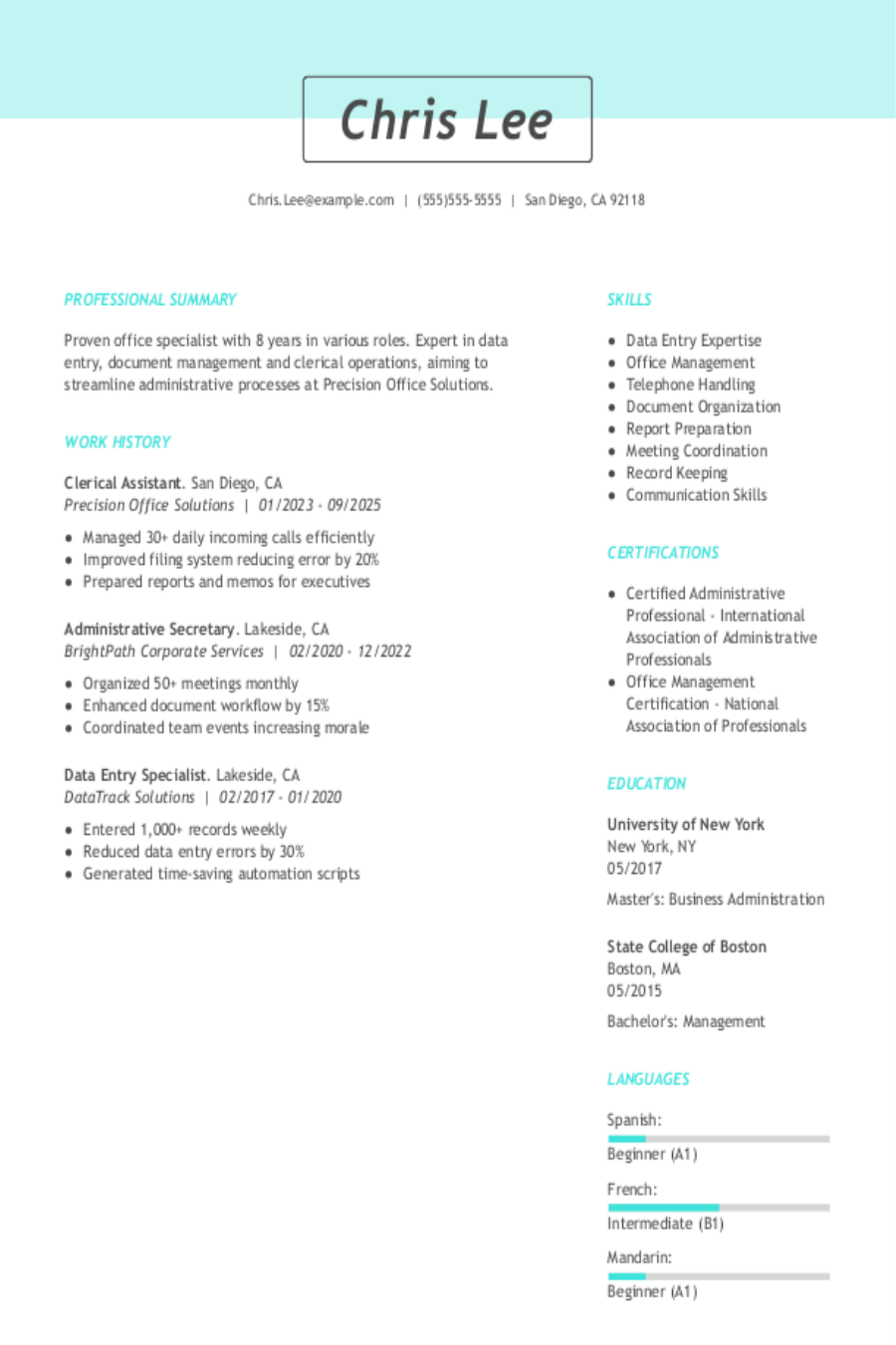 4 Clerical Assistant Resume Examples, Templates, \u0026 Tips for 2026, image size:900x1350