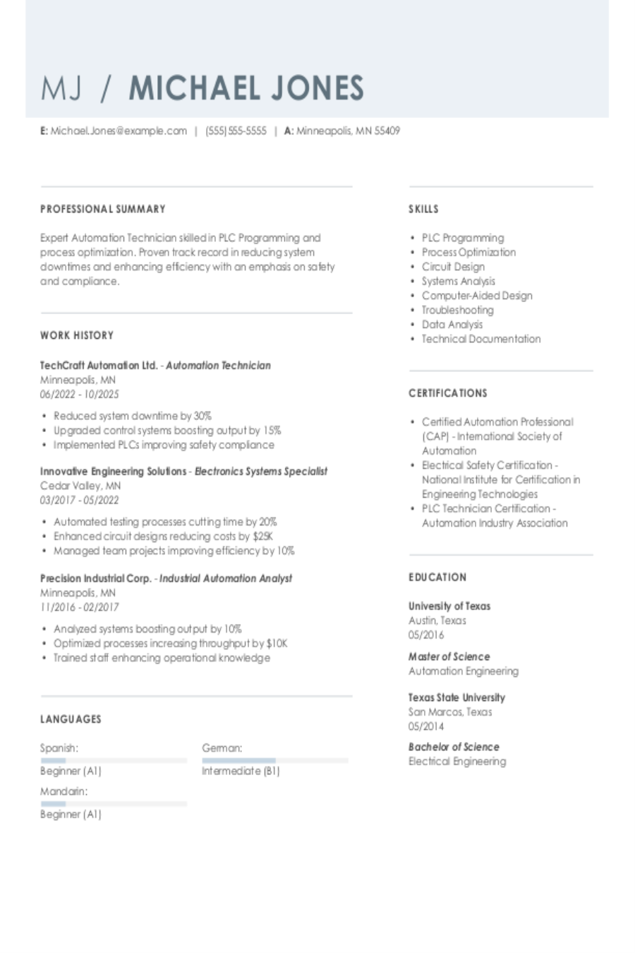 4 Automation Technician Resume Examples, Templates, & Tips for 2026
