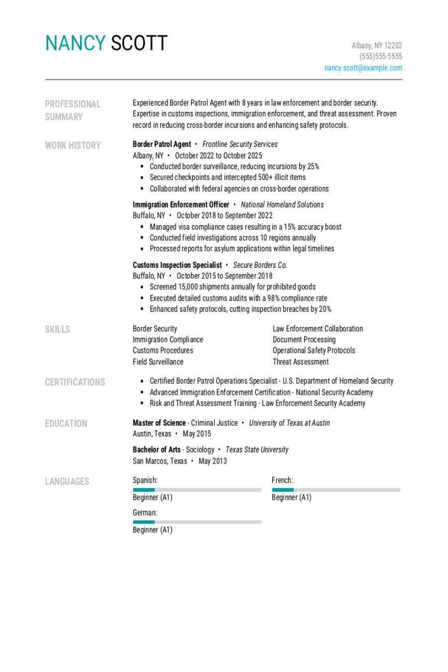 4 Border Patrol Agent Resume Examples, Templates, & Tips for 2026