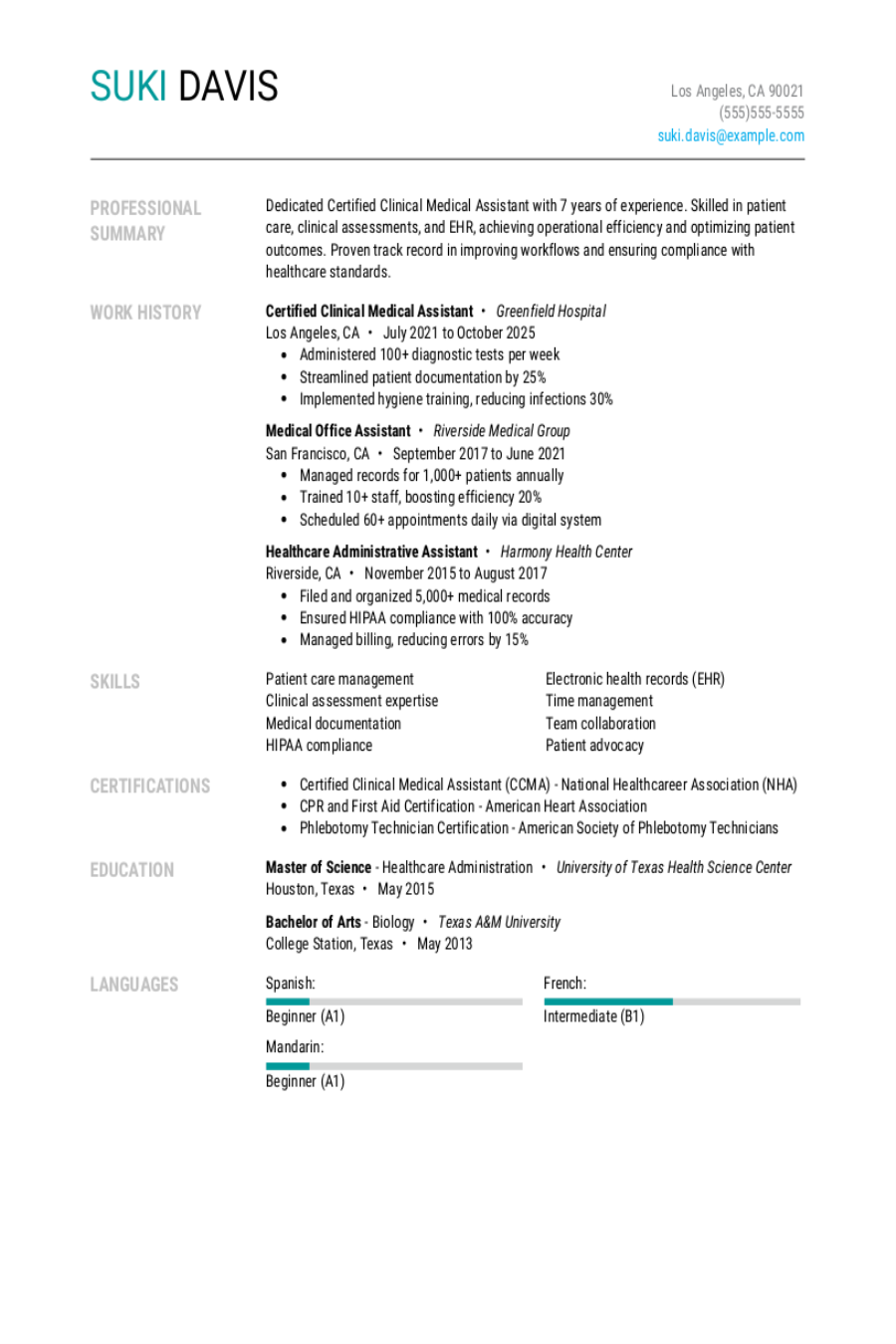 4 CCMA Resume Examples, Templates, & Tips for 2026
