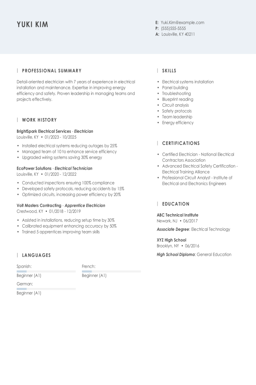 4 Electrician Resume Examples, Templates, & Tips for 2026