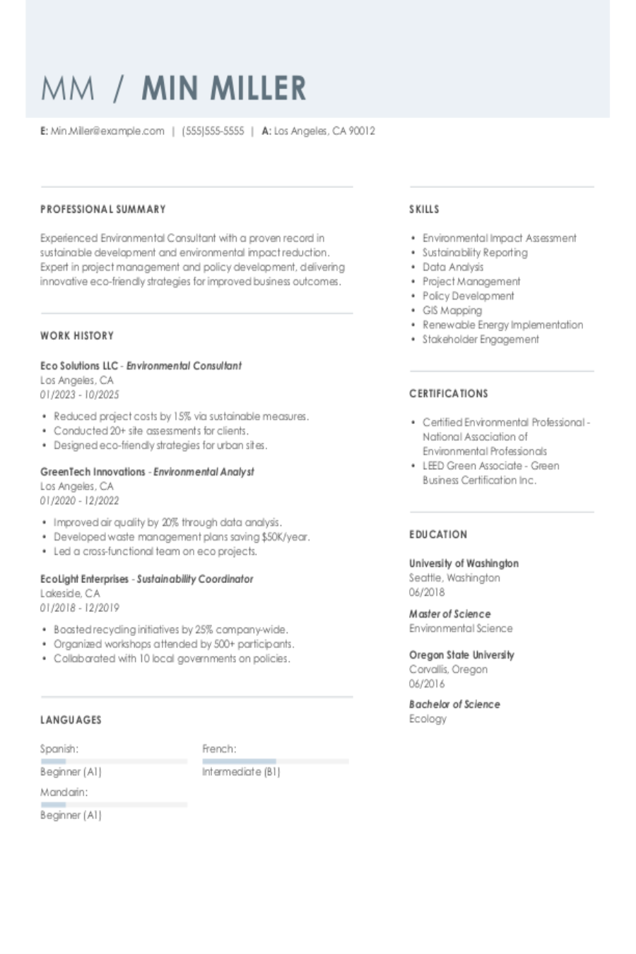 4 Environmental Consultant Resume Examples, Templates, & Tips for 2026