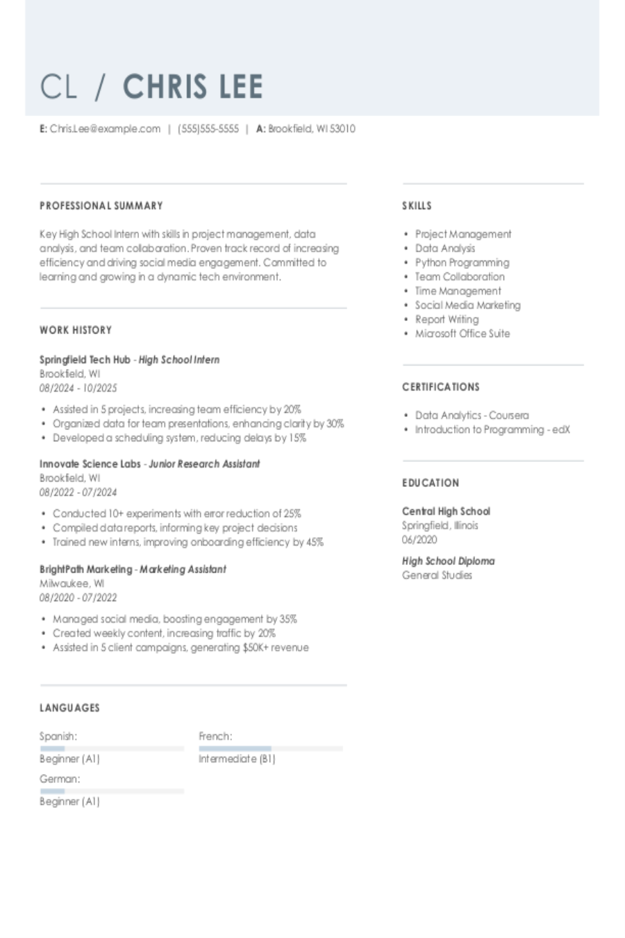 4 High School Intern Resume Examples, Templates, \u0026 Tips for 2026, image size:900x1350