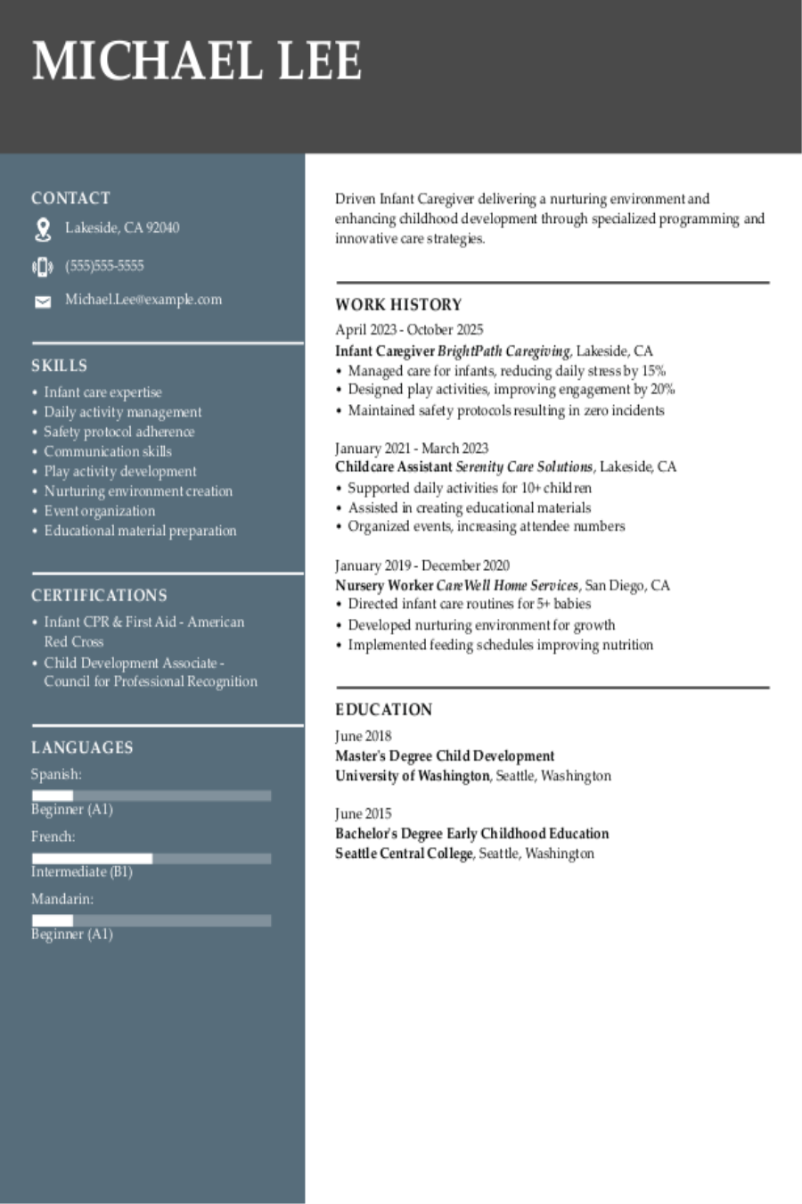 4 Infant Caregiver Resume Examples, Templates, & Tips for 2026