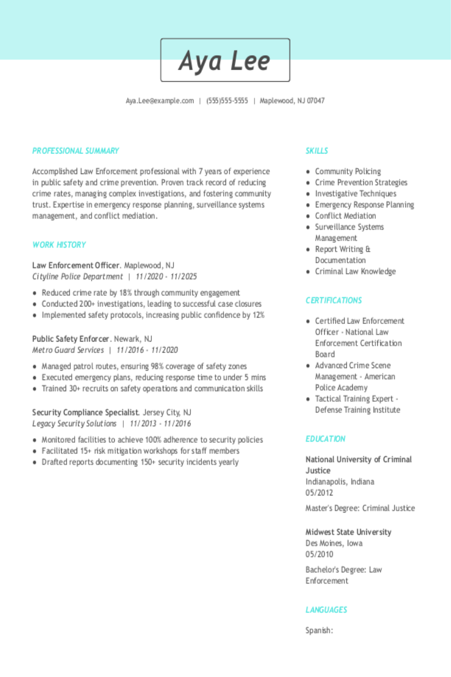 4 Law Enforcement Resume Examples, Templates, & Tips for 2026