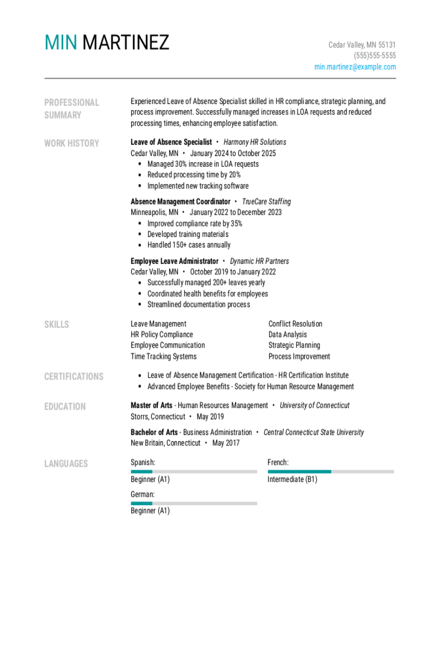 4 Leave Of Absence Specialist Resume Examples, Templates, \u0026 Tips for 2026, image size:900x1350