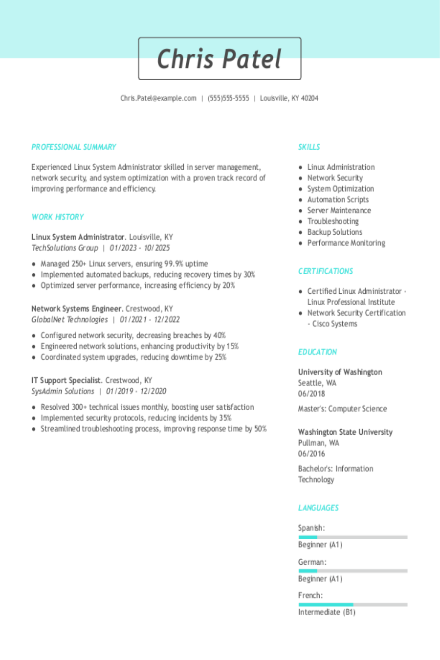 4 Linux System Administrator Resume Examples, Templates, & Tips for 2026