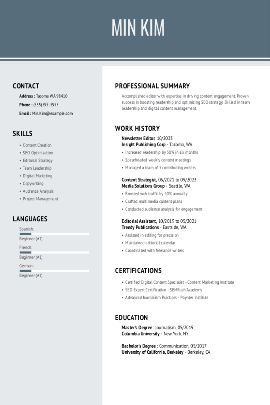 4 Newsletter Editor Resume Examples, Templates, & Tips for 2026