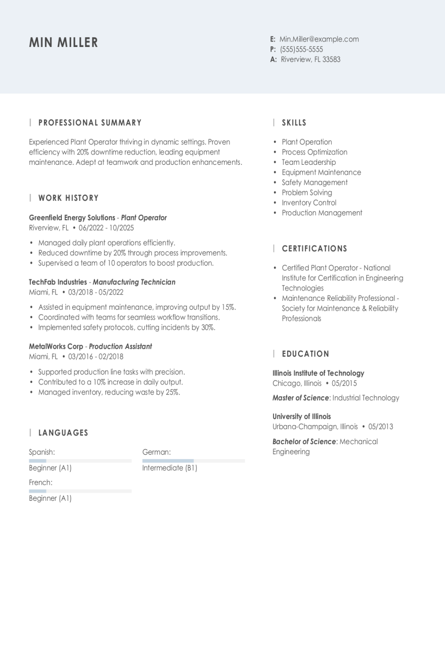 4 Plant Operator Resume Examples, Templates, & Tips for 2026