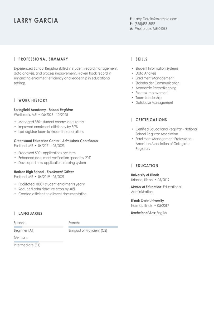 4 School Registrar Resume Examples, Templates, \u0026 Tips for 2026, image size:900x1350