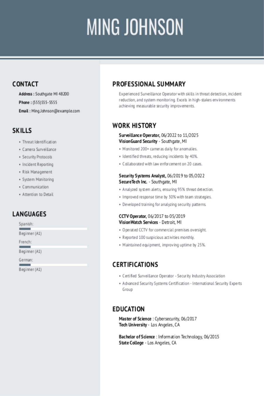 Camera Operator Sample Resume Photographer CV Sample In 2026