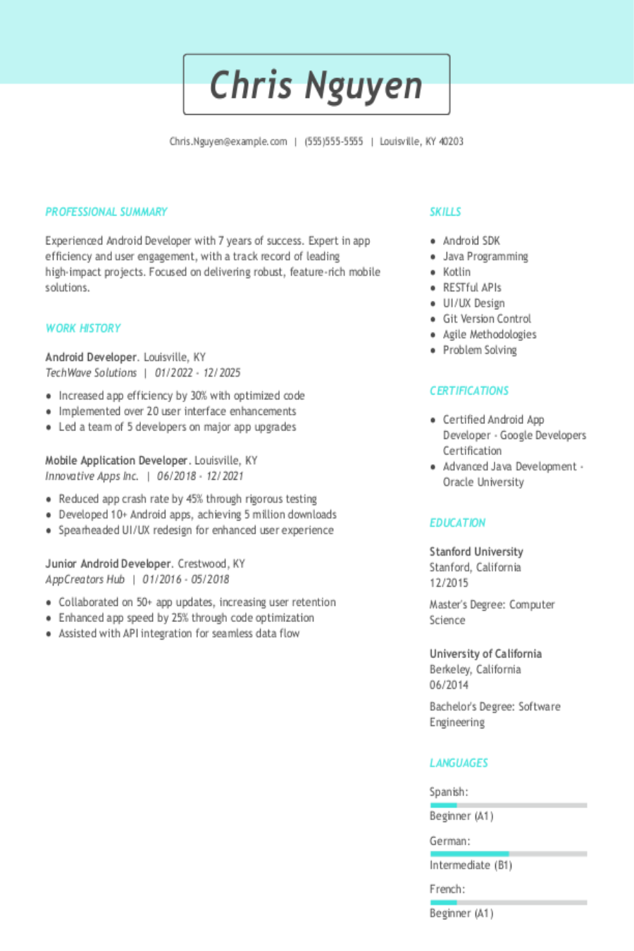 4 Android Developer Resume Examples, Templates, & Tips for 2026